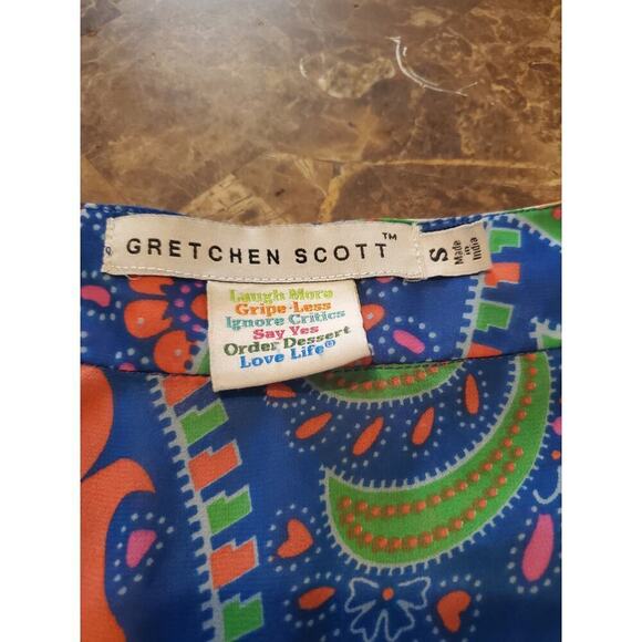 Gretchen Scott Sheer Colorful‎ Pattern tunic Top Small - Picture 5 of 6